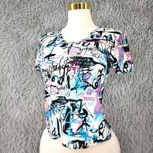 Nygard Collection Petite Street Graffiti Print Soft Short Sleeved Shirt
